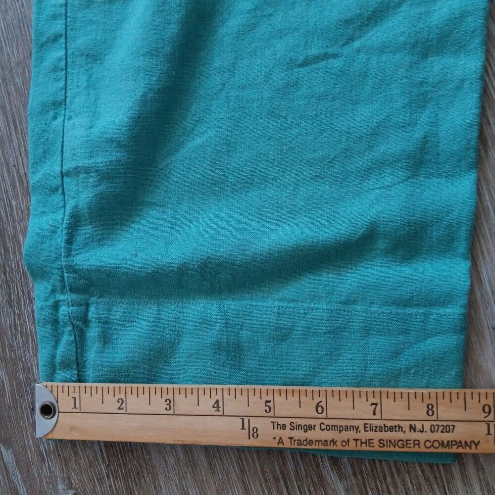 Sage Green Jumpsuit Womens 8 Linen Blend Button Tie Front Pockets Beachy Coastal - Picture 12 of 13